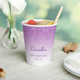 Gobelets En Papier Glam Purple Parties scintillant Drip 30th Birthday