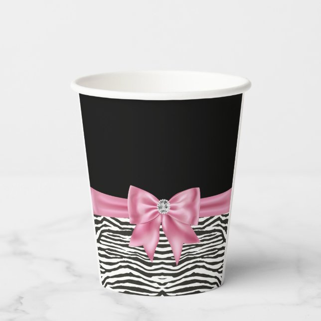 Gobelets En Papier Glam rose Bow Diamond Zebra Print Black (Verso)