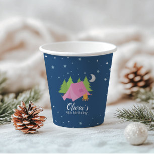 Gobelets En Papier Glamping Girl Pink Camping Fête d'anniversaire