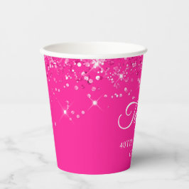 Gobelets En Papier Glittery Hot Pink 40e anniversaire