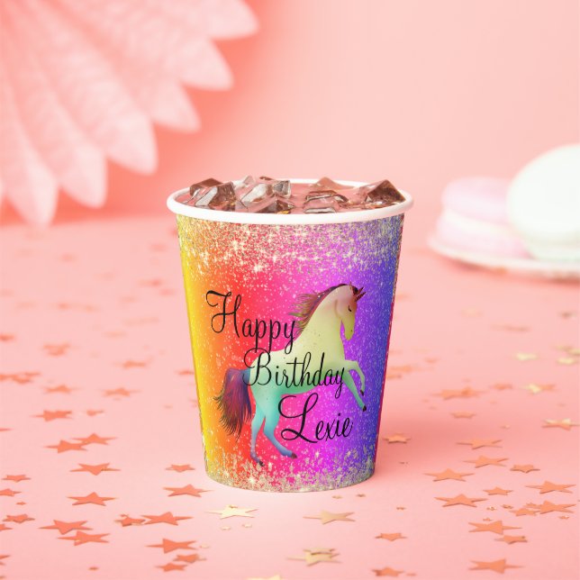 Gobelets En Papier Glittery Rainbow Unicorn Anniversaire (Insitu)