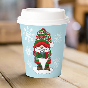 Gobelets En Papier Gnome de Noël Cosy Rouge Vert Hiver Mignon