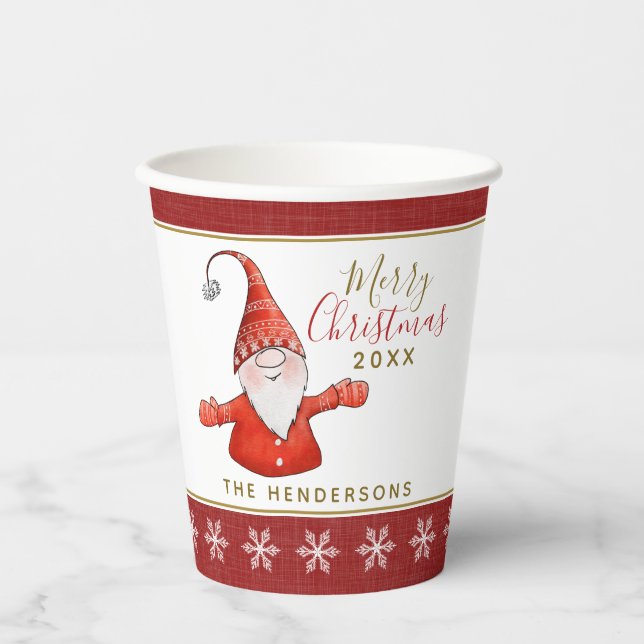 Gobelets En Papier Gnome mignon Personnalisé Rouge Blanc Noël (Recto)