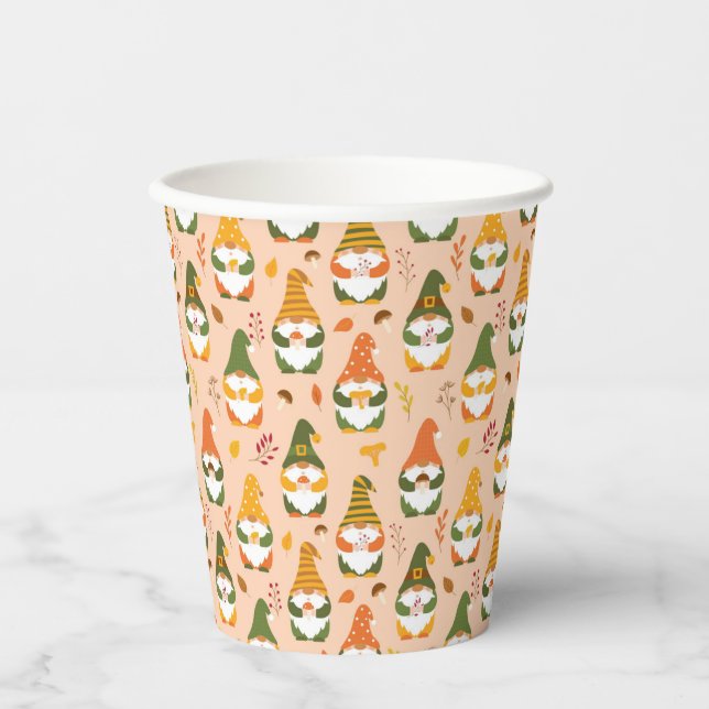 Gobelets En Papier Gnomes d'automne dans le Motif forestier (Recto)