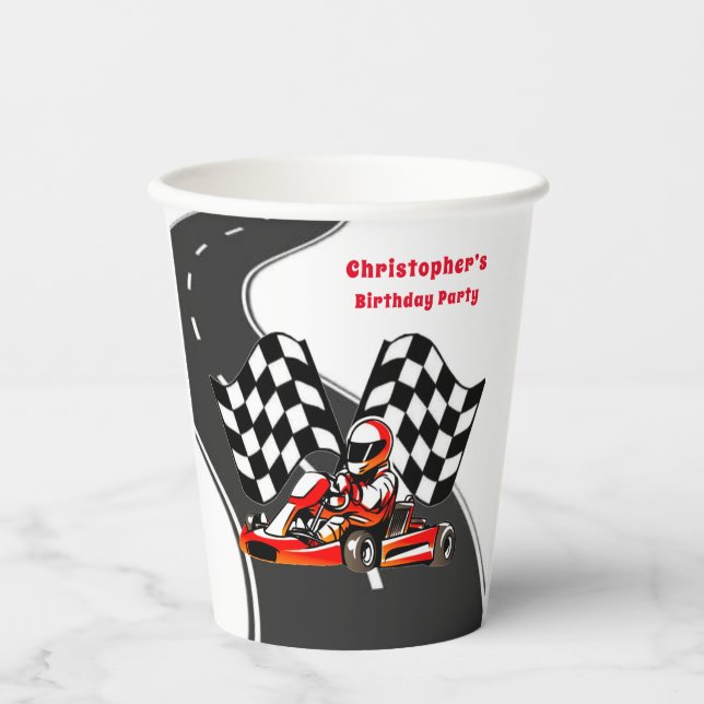Gobelets En Papier Go Kart Racing Garçon fête d'anniversaire Personna (Recto)