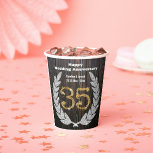 Gobelets En Papier Gold 35e anniversaire Mariage, Diamond Laurel Pape