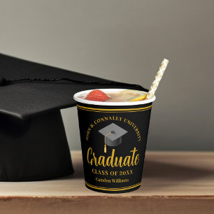 Gobelets En Papier Gold Black Graduation Party Personnalisé Forme