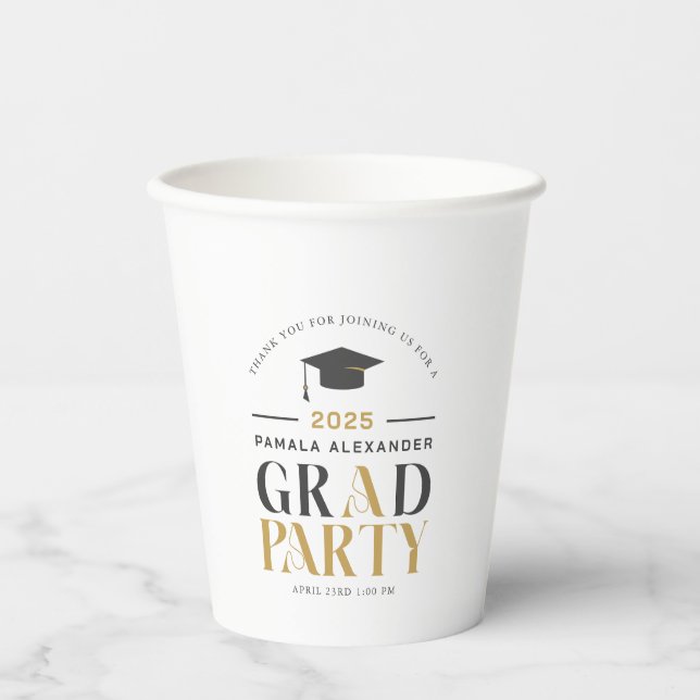 Gobelets En Papier Gold Grey Grad Party Retro Typographie (Recto)