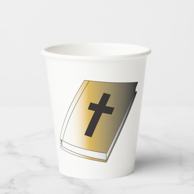 Gobelets En Papier Gold Holy Bible with Black Cross Religious (Recto)