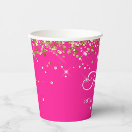 Gobelets En Papier Gold Parties scintillant Hot rose 40e anniversaire