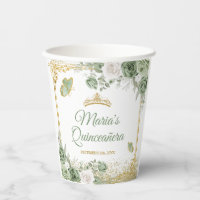 Gold Quinceañera Sage Green Crown Butterfly