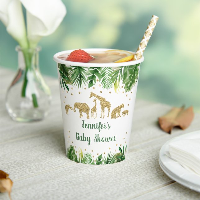 Gobelets En Papier Gold Safari Baby shower de verdure animale (Insitu)