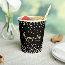 Gobelets En Papier Gold Silver Confetti 21e fête d'anniversaire
