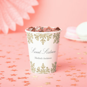 Gobelets En Papier Gold Snowflake Winter Sweet 16