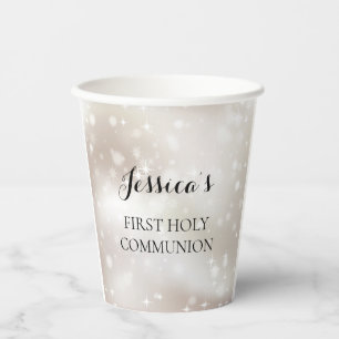 Gobelets En Papier Gold White Stars Première communion sainte