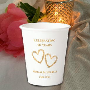 Gobelets En Papier Golden 50th Mariage Anniversaire Coeur personnalis
