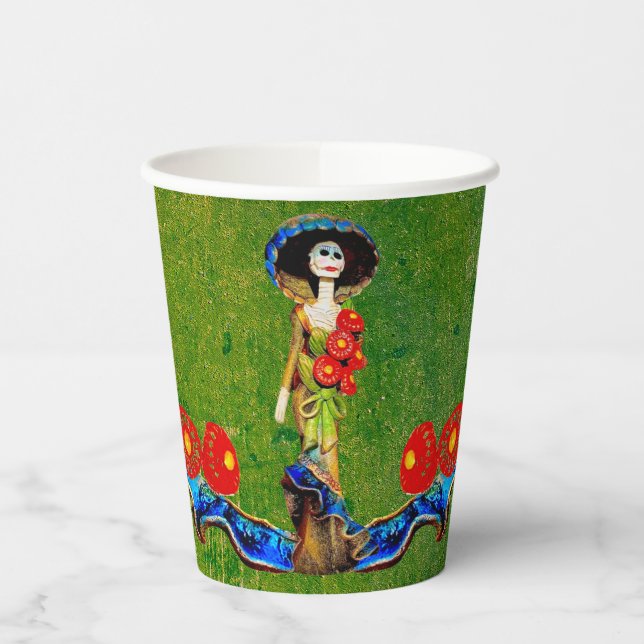Gobelets En Papier Golden Blue Antique Catrina sur Green Washed Boho (Gauche)