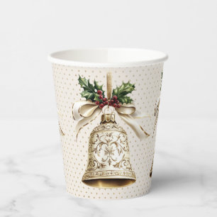 Gobelets En Papier Golden Christmas Bell Shiny Stars Green Feuilles