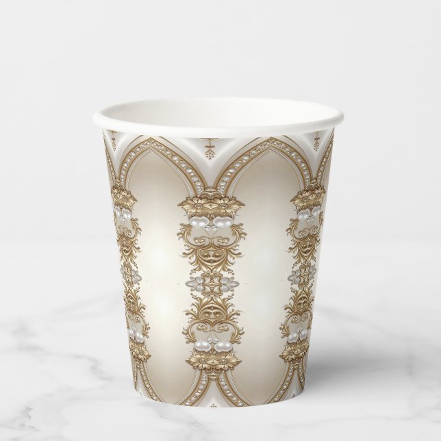Gobelets En Papier Golden Ornate Frame with Pearls Paper Cups (Recto)