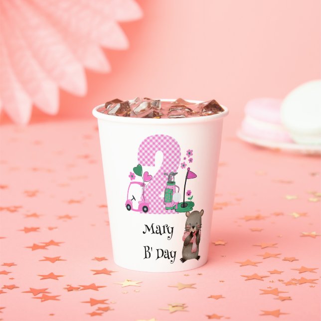 Gobelets En Papier Golf 2e anniversaire fille en rose thème (Insitu)