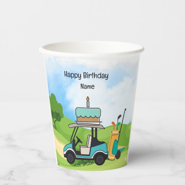 Gobelets En Papier Golf Anniversaire thème pour enfants golfeur (Recto)