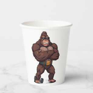 Gobelets En Papier Gorille Bodybuilder Haltérophile Pop Art Cartoon