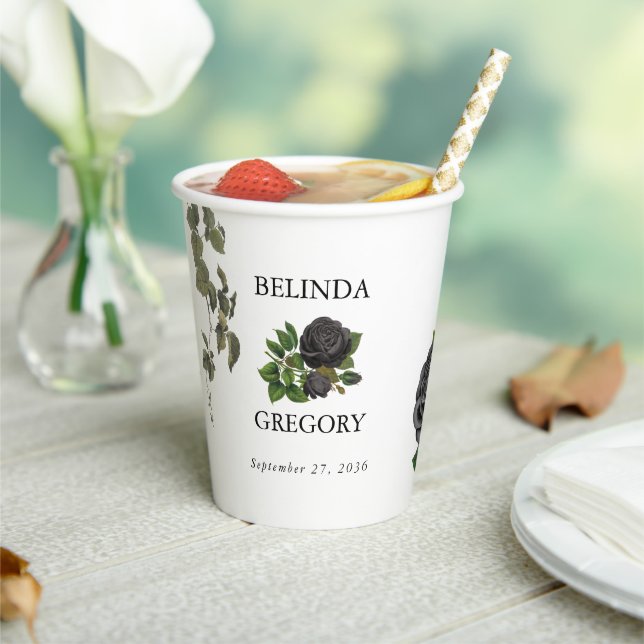 Gobelets En Papier Gothique Halloween Rose noir Mariage blanc (Insitu)