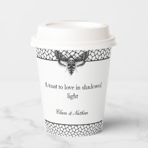 Gobelets En Papier Gothique Moth Mariage crâne - noir et blanc