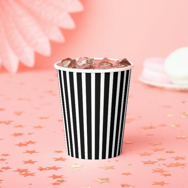 Gobelets En Papier Gothique noir et blanc rayures Anniversaire (Insitu)