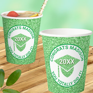 Gobelets En Papier Grad Glam Green Casquette Chic Elegant School Part