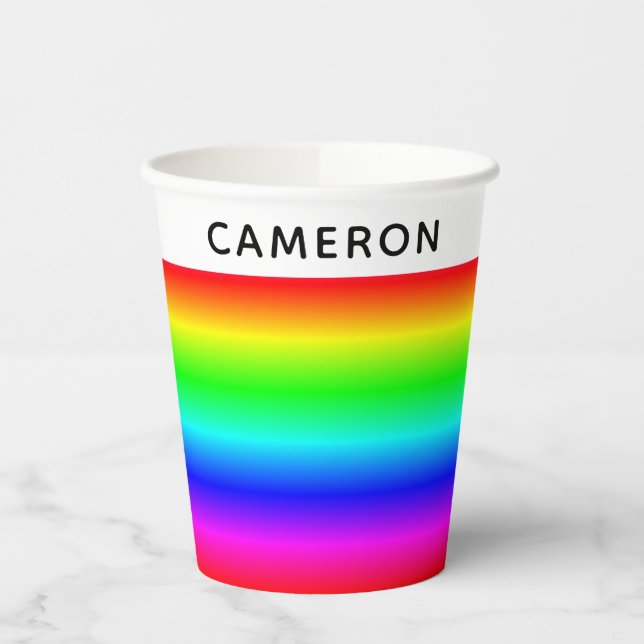 Gobelets En Papier Gradient arc-en-ciel personnalisé avec nom (Gauche)