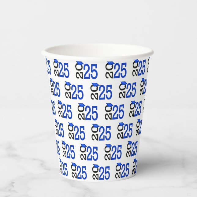 Gobelets En Papier Graduation 2025 bleu et noir (Recto)