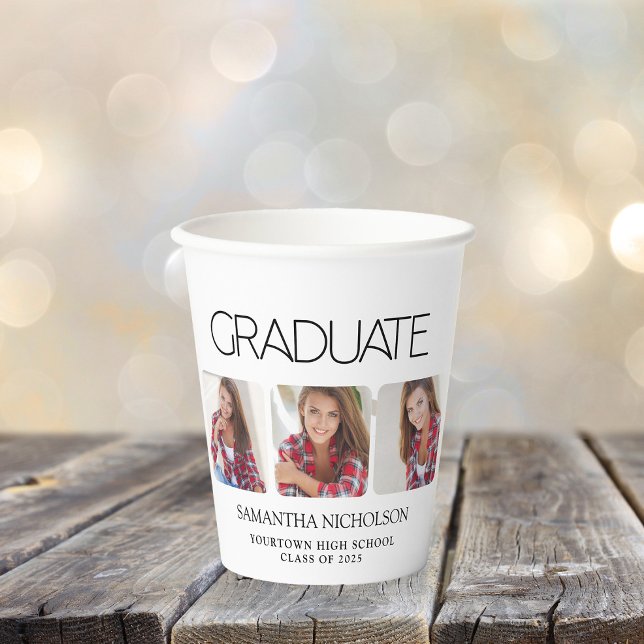 Gobelets En Papier Graduation 3-Photo Moderne (Graduation 3-photo paper cup)