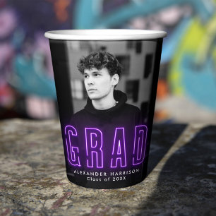 Gobelets En Papier Graduation moderne en néon pourpre