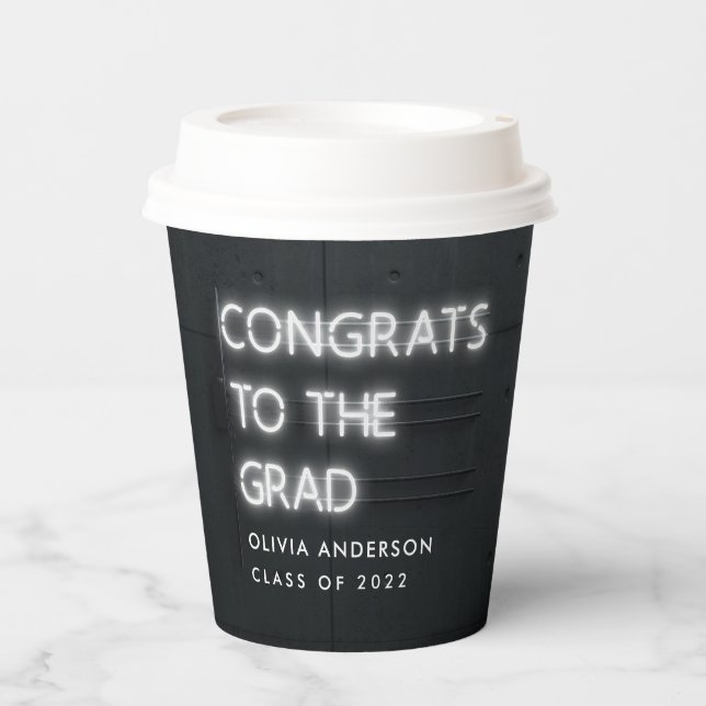 Gobelets En Papier Graduation néon blanche typographie moderne congra (Recto)