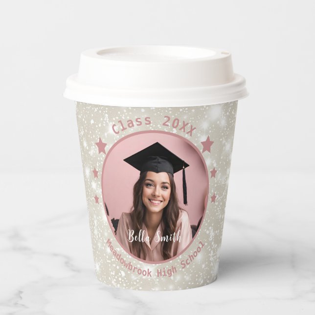 Gobelets En Papier Graduation photo Parties scintillant moderne (Recto)