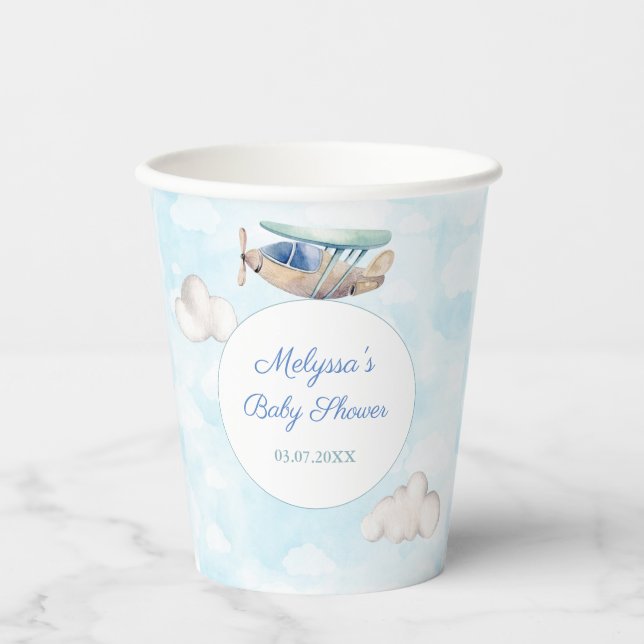 Gobelets En Papier Grande Aventure Avion Baby shower (Recto)