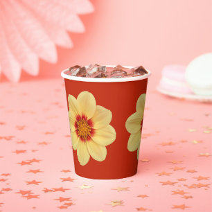 Gobelets En Papier Grande Dahlia Jaune sur le motif Floral Rouge