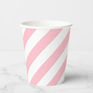 Gobelets En Papier Grandes bandes diagonales roses et blanches