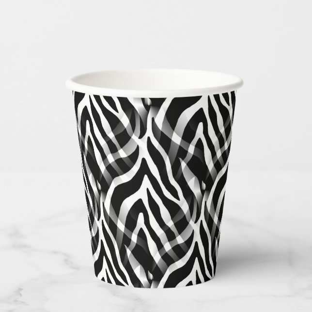 Gobelets En Papier Grandes bandes Zebra Noir et Blanc (Recto)