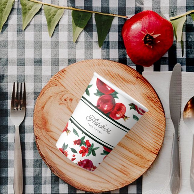 Gobelets En Papier Grandes vertes et grenade rouge personnalisable (Créateur téléchargé)