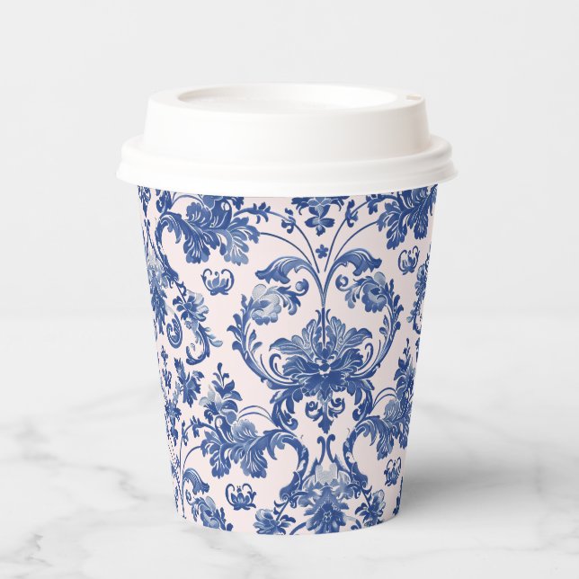 Gobelets En Papier Grandmillennial Rose & Blue Damas (Recto)