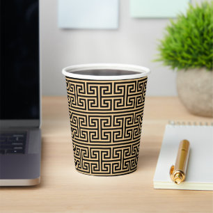 Gobelets En Papier Grec Meander Carré clé H Motif Brown