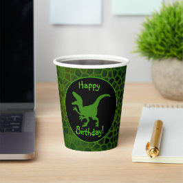 Gobelets En Papier Green Dinosaur Hide Happy Birthday! 