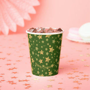 Gobelets En Papier Green Gold Star Motif Festive Élégant Noël