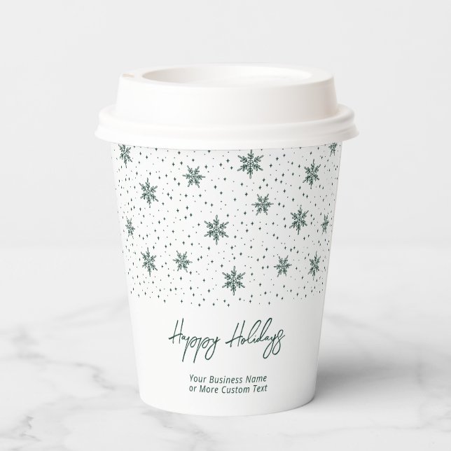 Gobelets En Papier Green | Logo d'affaires Vacances d'hiver (Verso)