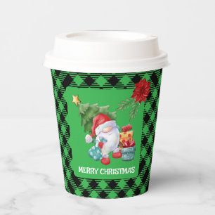 Gobelets En Papier Green Plaid Christmas Gnome