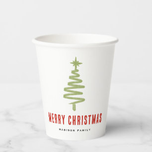 Gobelets En Papier Green & Red Christmas Tree Family Fête de vacances