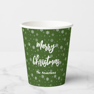 Gobelets En Papier Green Snowflakes Festive Moderne Joyeux Noël