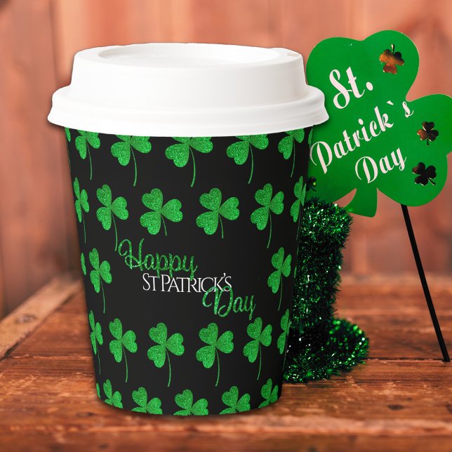 Gobelets En Papier Green Sparkly Shamrocks Bonne St Patrick’s Day (Créateur téléchargé)